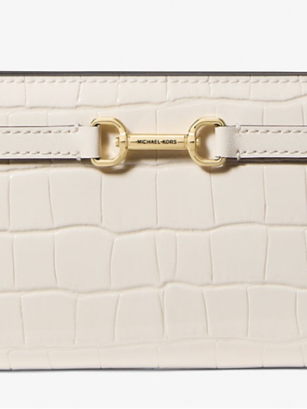 Michael Kors Cream Croc-Embossed Leather Wristlet with Gold Hardware